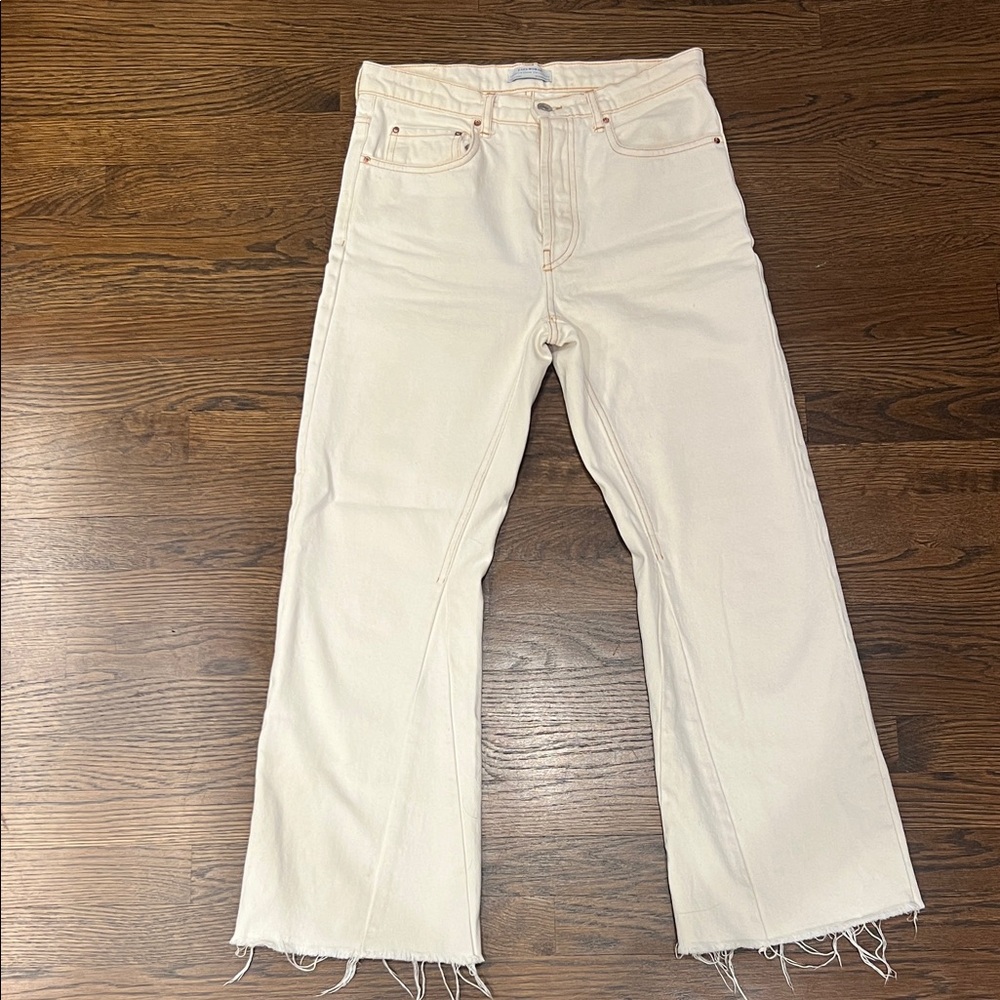 Zara Cream Denim Wide-Leg Jeans